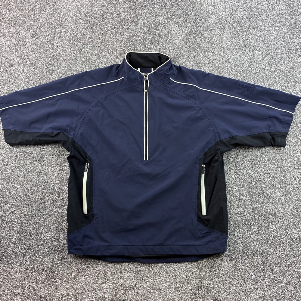 FootJoy DryJoys Golf Pullover Mens Medium Navy Blue Short Sleeve 1/4 Zip Jacket
